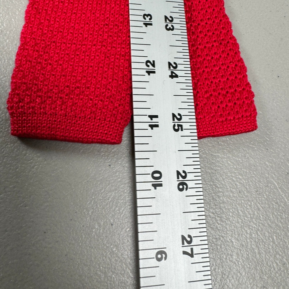 Lands End Neck Tie Red Cotton Square Knit Skinny Slim Made In USA Vintage - Picture 9 of 11